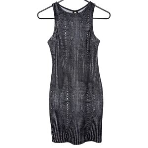 Iris Sleeveless Black Silver Sparkly Bodycon Y2K Glamour Mini Dress Size Small